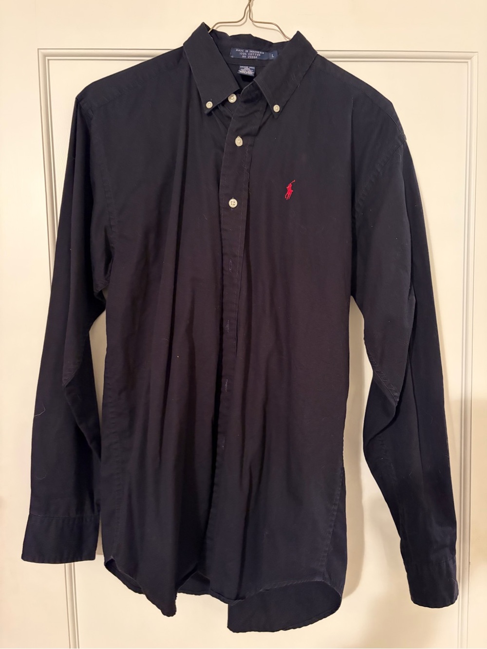 Ralph Lauren Men's Black Button-Down Shirt with Red Pony